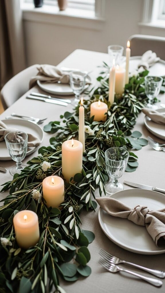 Natural table setting with a simple and minimal centerpiece