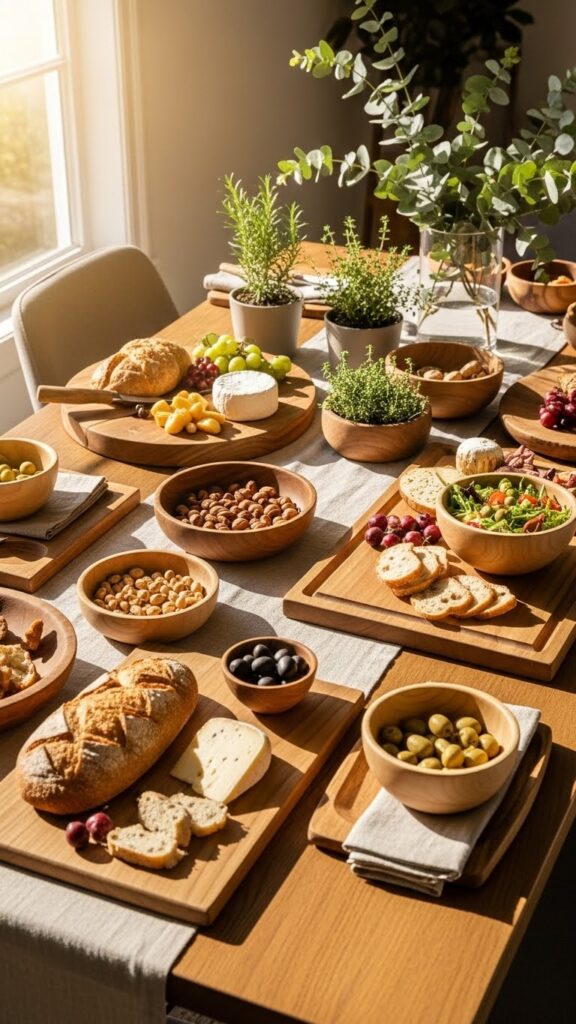 Natural table setting styled with warm wood accents