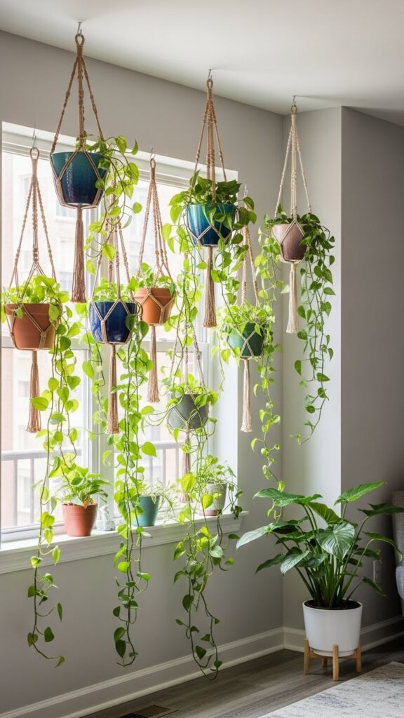 Hanging planter home garden idea for small apartments