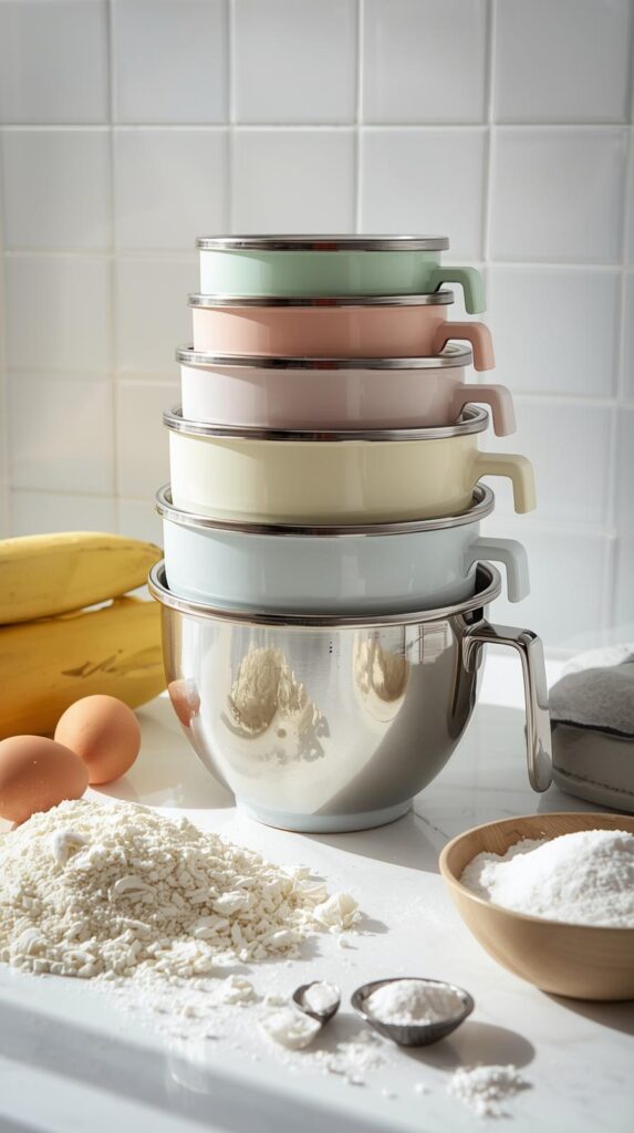 Mixing bowls in multiple sizes for home baking