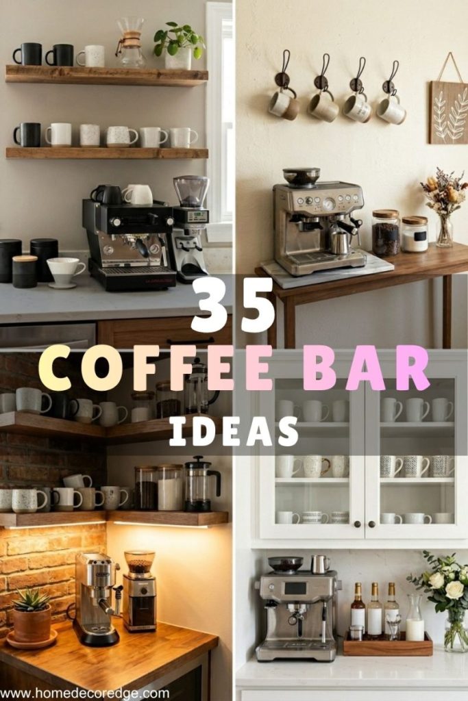 35 coffee bar ideas including minimalist black wood kitchen setup small apartment console table corner nook and white kitchen glass cabinet coffee station