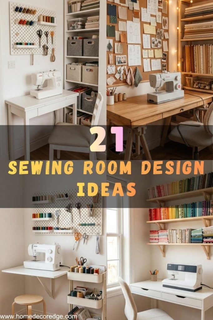 21 sewing room design ideas for small spaces including vertical shelving studio inspiration fold-down desk setup and natural light fabric wall display