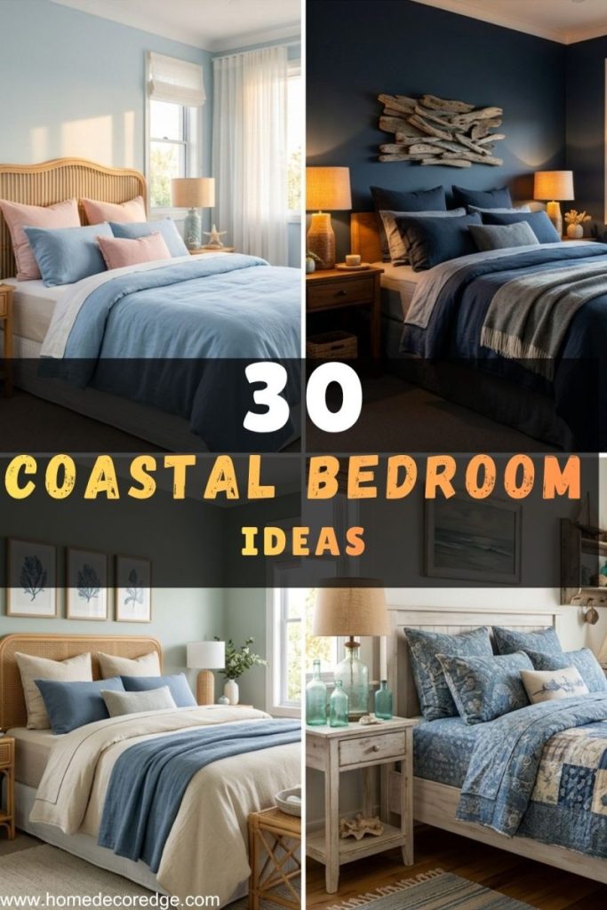 30 coastal bedroom ideas including pink and blue setup moody navy sanctuary sage green and blue botanical room and vintage whitewashed coastal bedroom