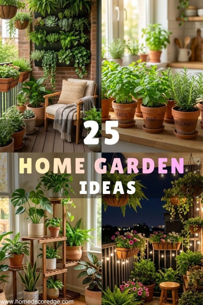 25 home garden ideas including balcony vertical wall planter herb garden windowsill tiered plant stand and cozy balcony garden for small homes and apartments