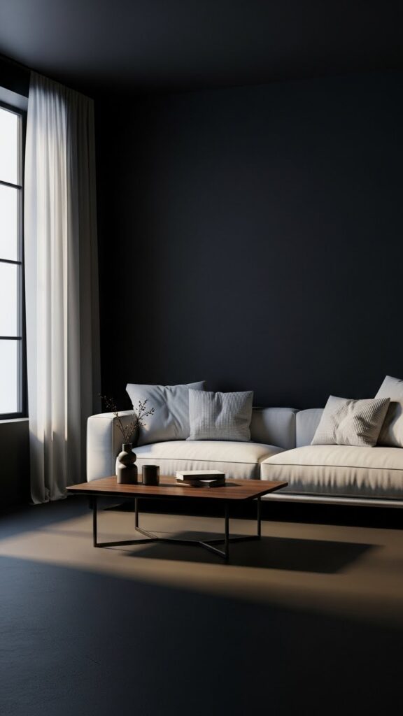 Charcoal and soft white January color palette for bold winter interiors