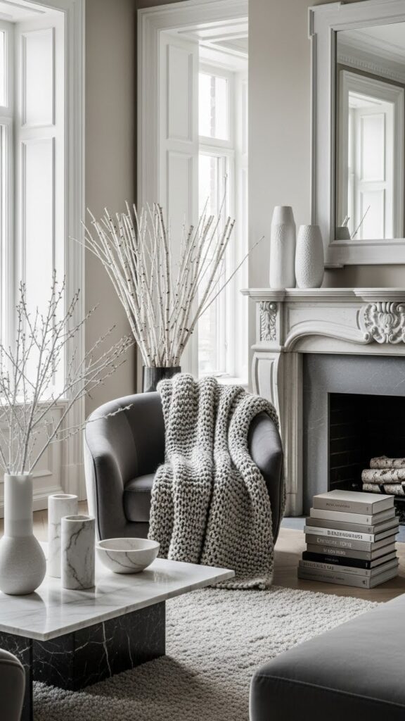 Layered neutral January color palette for cozy modern winter homes