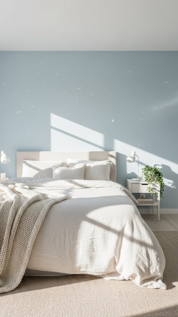 Pale blue and cream January color palette for winter bedroom decor