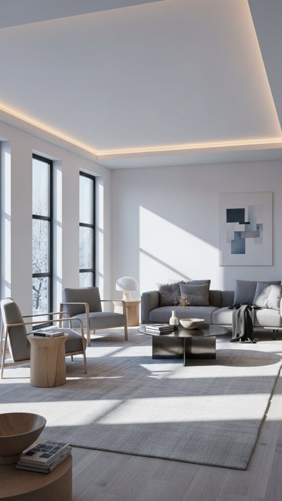 Soft gray and white January color palette for modern winter interiors