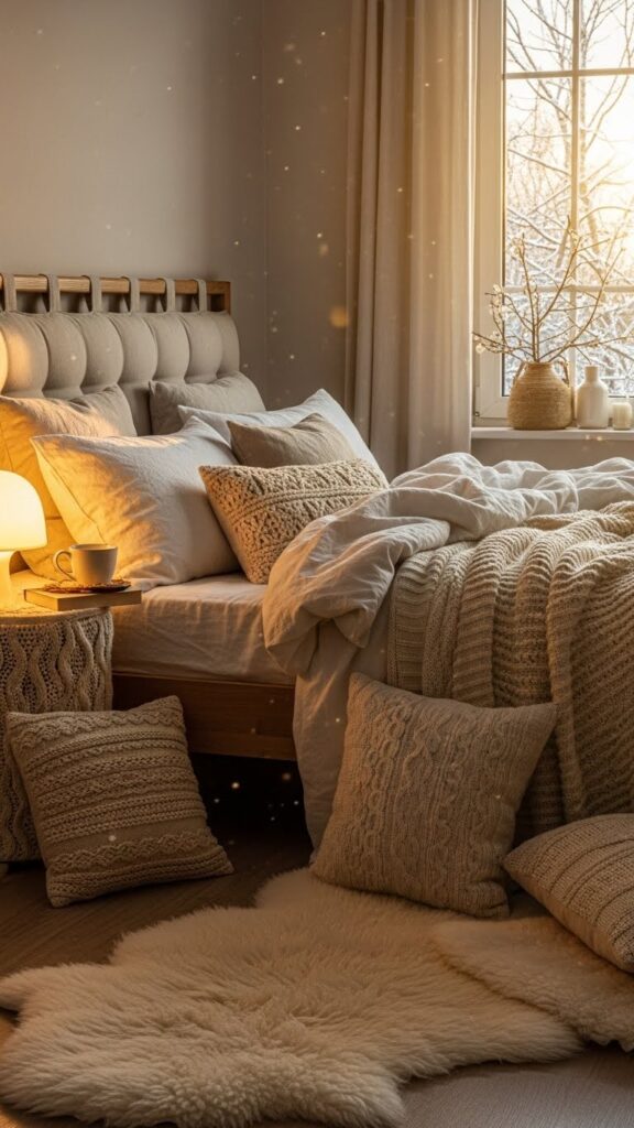 Warm ivory and linen January color palette for cozy winter homes