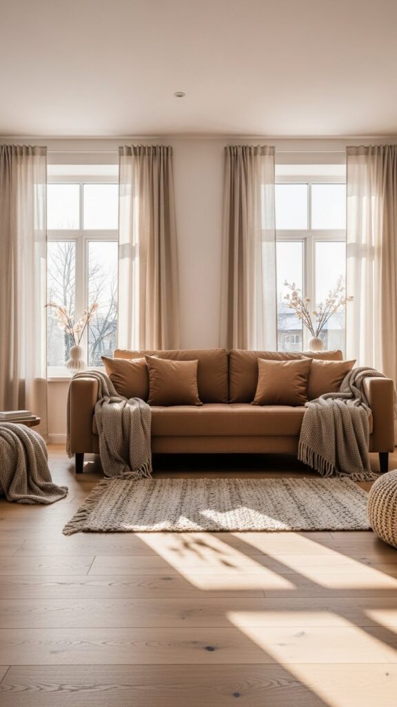 Warm white and soft beige January color palette for cozy modern winter homes