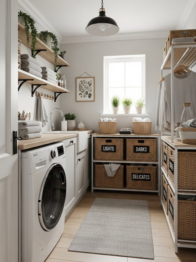 Laundry room organization ideas with baskets
