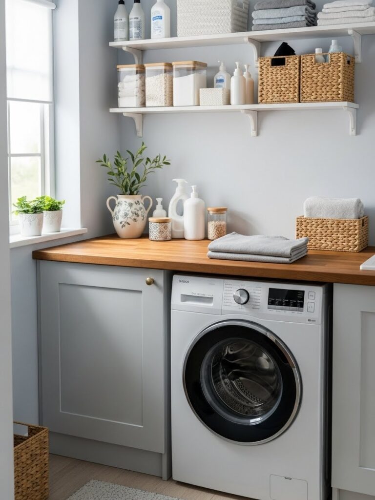 Laundry room ideas with countertop folding space