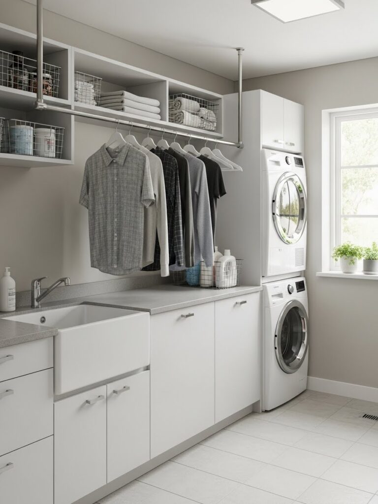 Laundry room ideas with hanging rod