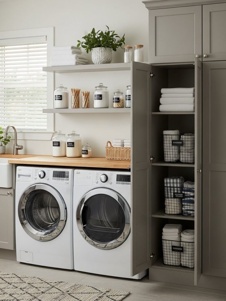 Laundry room ideas with open and closed storage