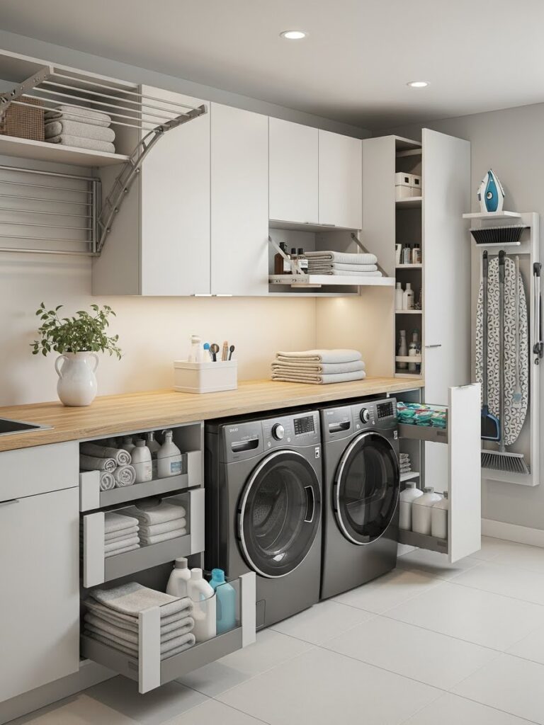 Laundry room pull out storage ideas