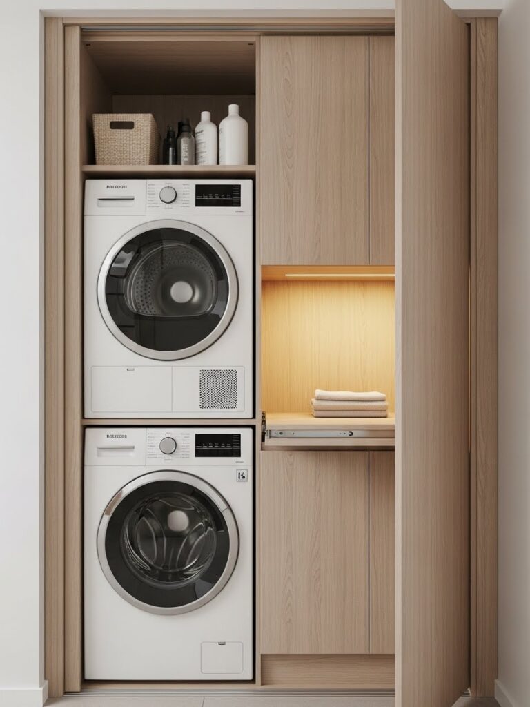 Laundry room ideas with space saving doors