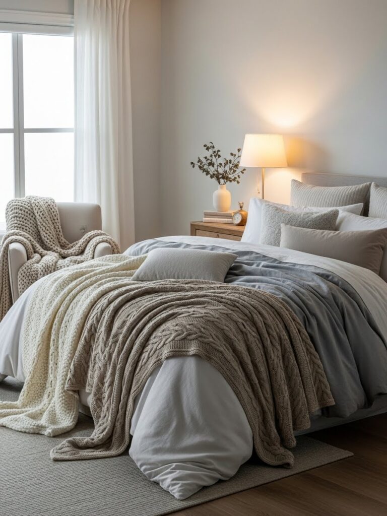 layered winter bedding for a cozy bedroom decor