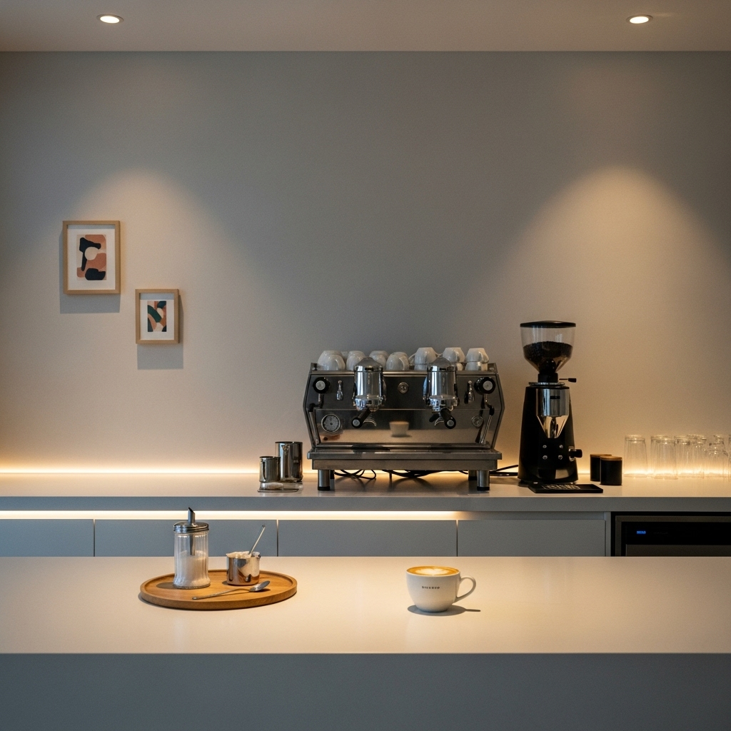 Minimal accessory coffee bar with clean design