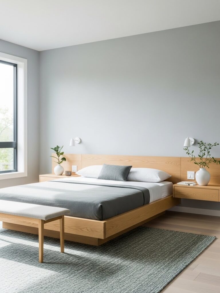 Minimalist bedroom with simple clean-line furniture