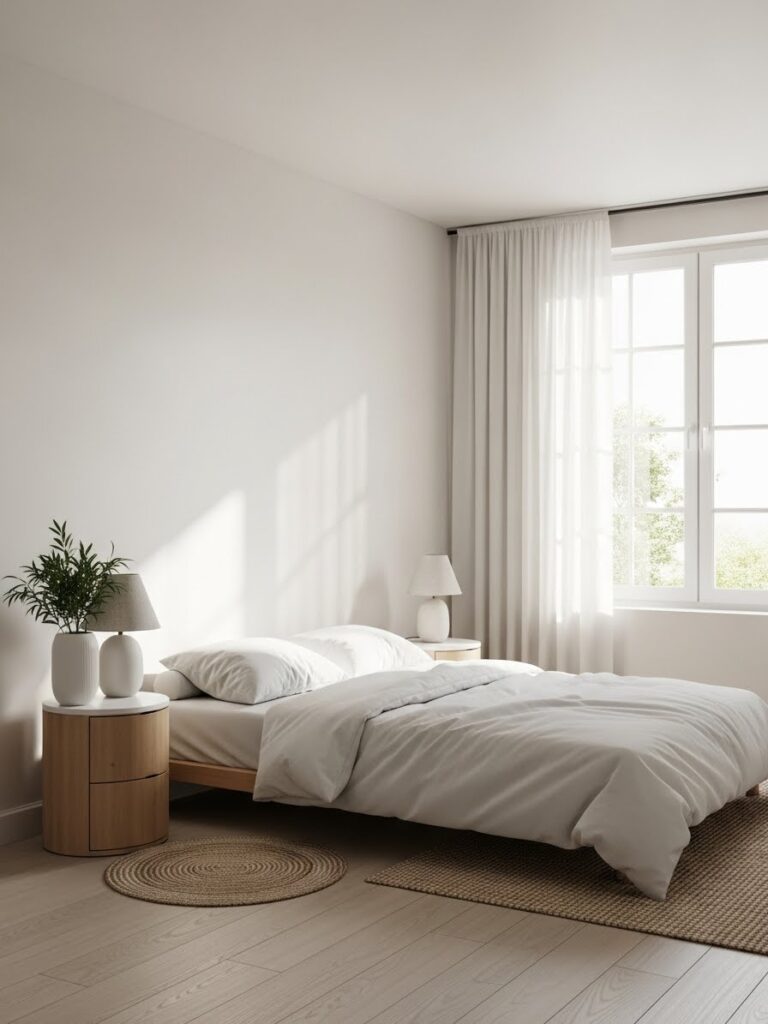 Minimalist bedroom with neutral color palette