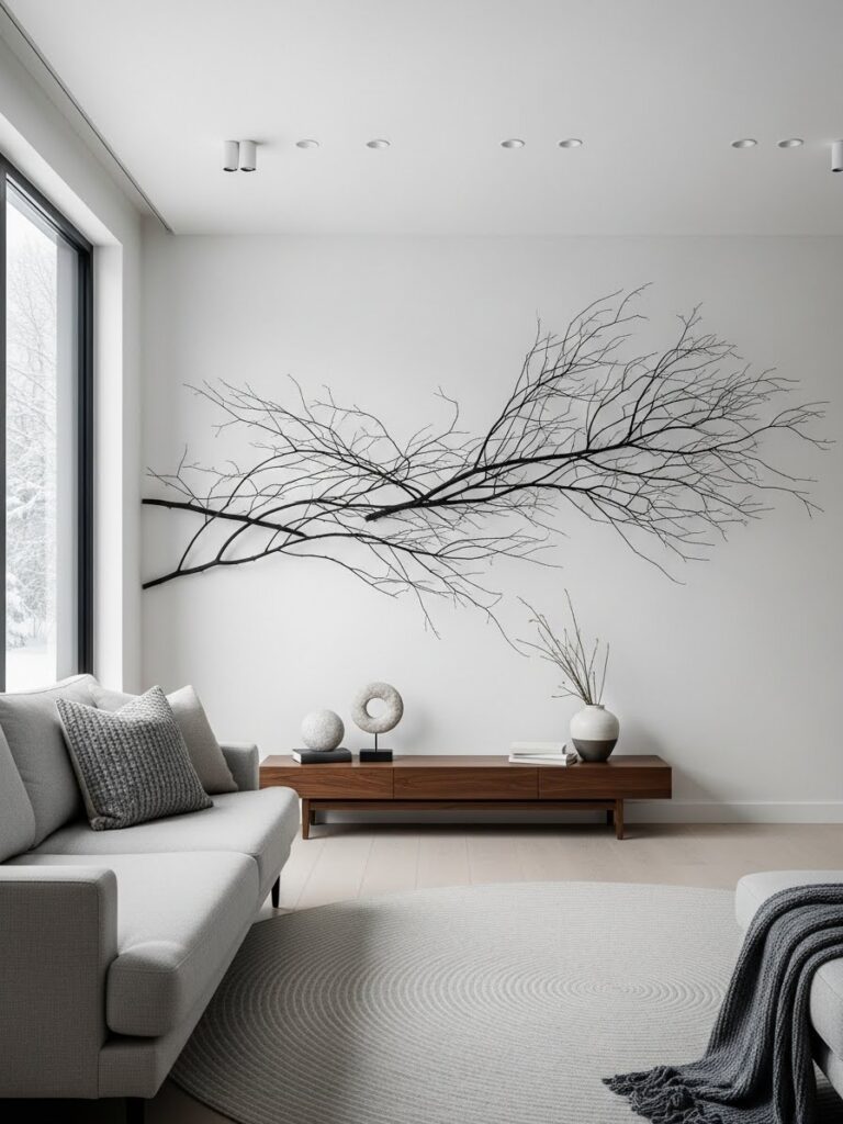 minimalist winter wall decor using natural branches