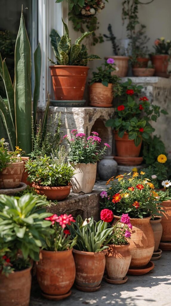 Home garden idea with mixed pots for small spaces