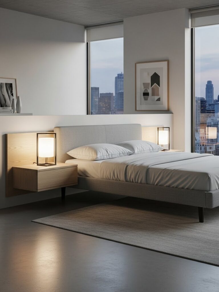 Floating nightstand modern bedroom