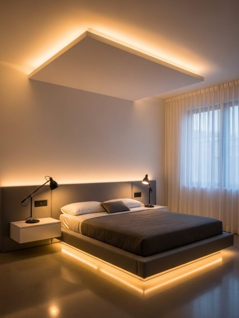 Layered lighting modern bedroom