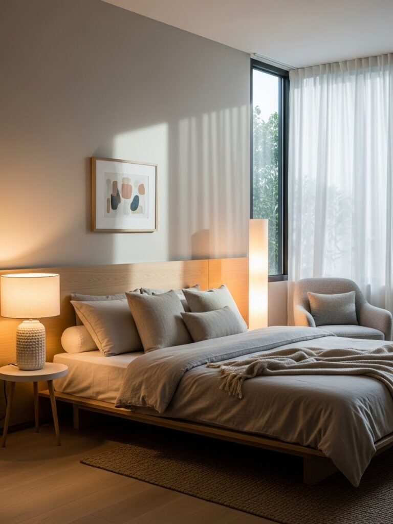 Soft lighting modern bedroom