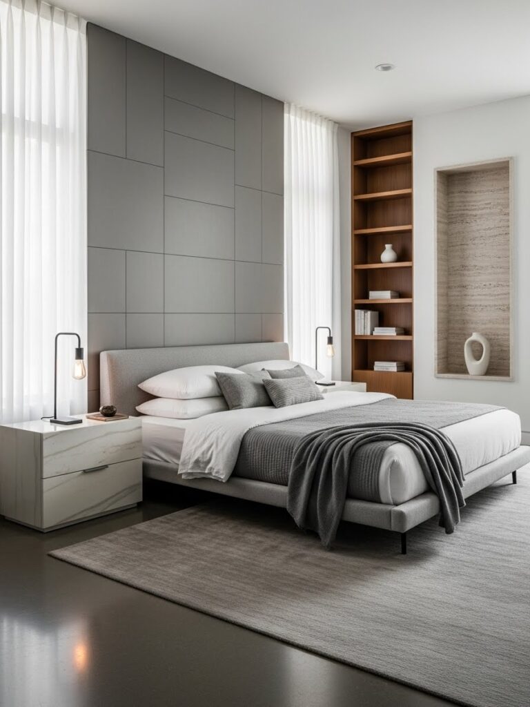 Stone accents modern bedroom