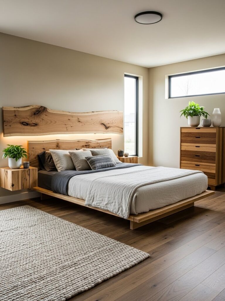Wood textures in modern bedroom