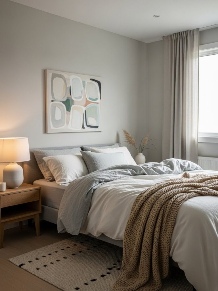 Neutral modern bedroom with linen textures