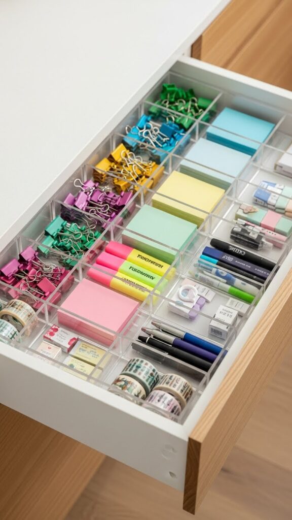 Organization aesthetic drawers using colorful dividers