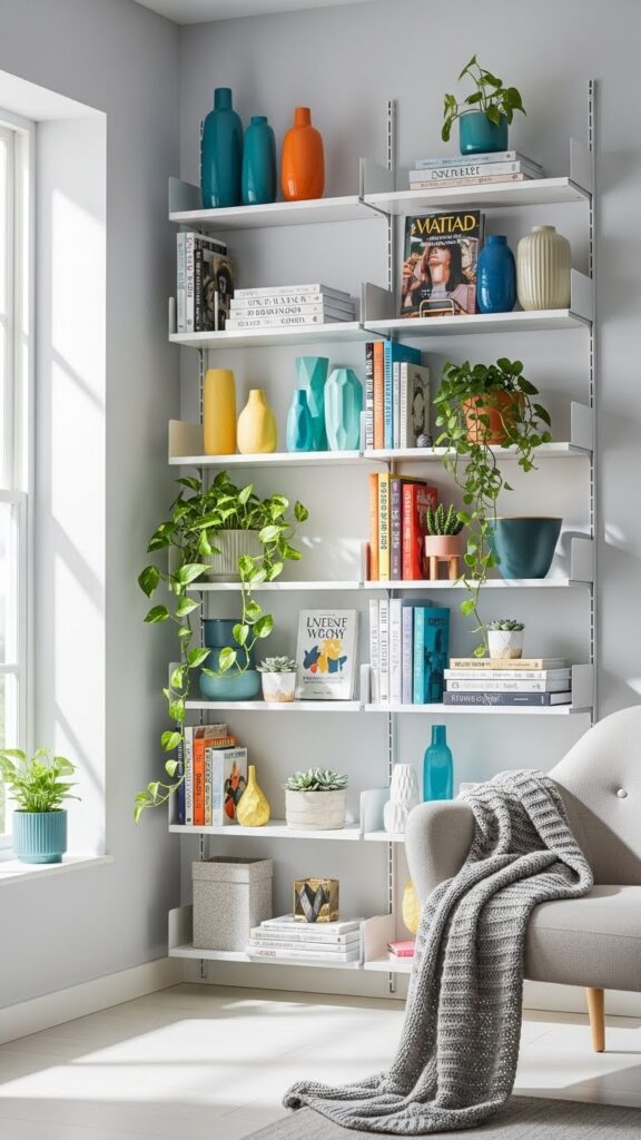 Organized life aesthetic vertical storage with colorful shelves