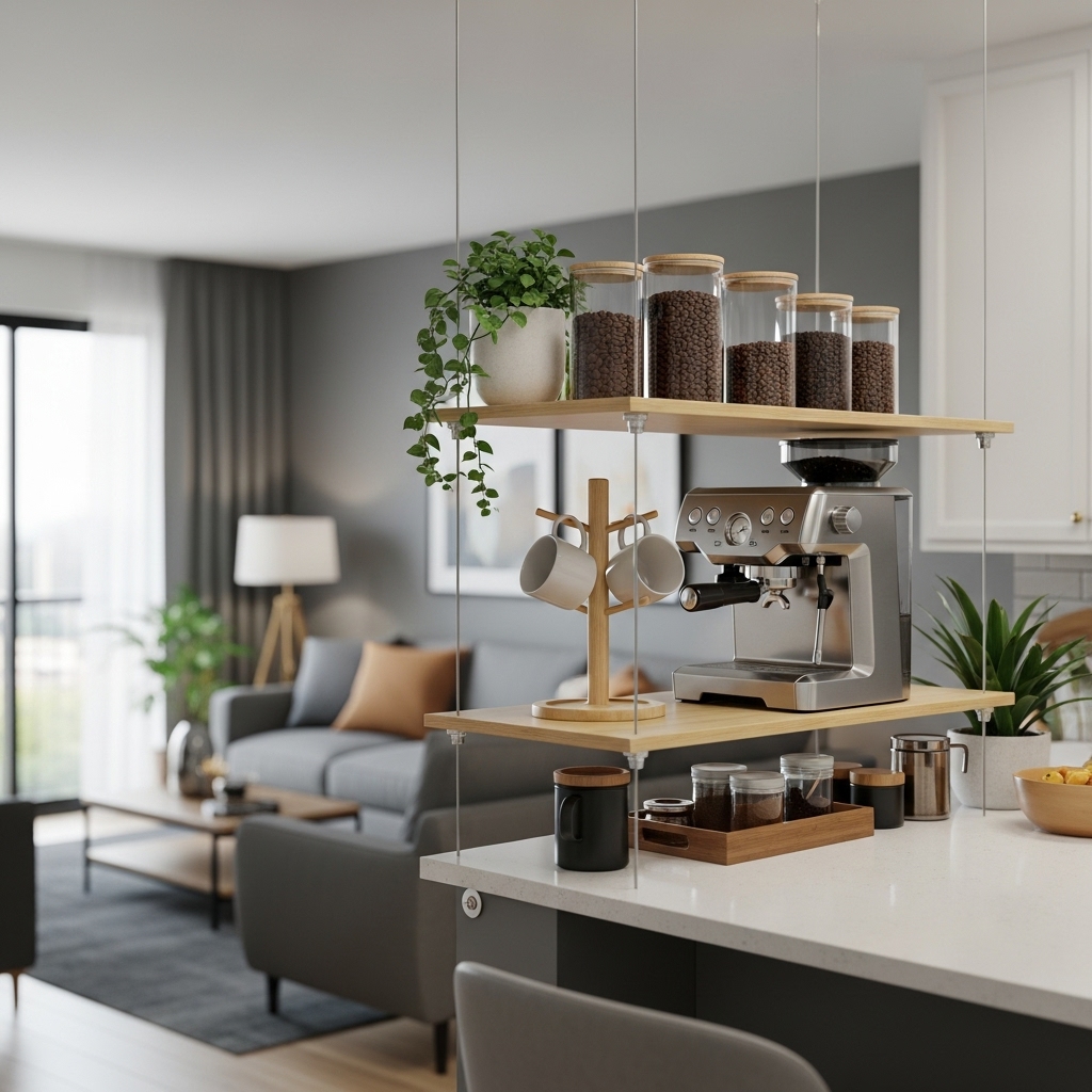 Renter-friendly coffee bar setup without permanent changes