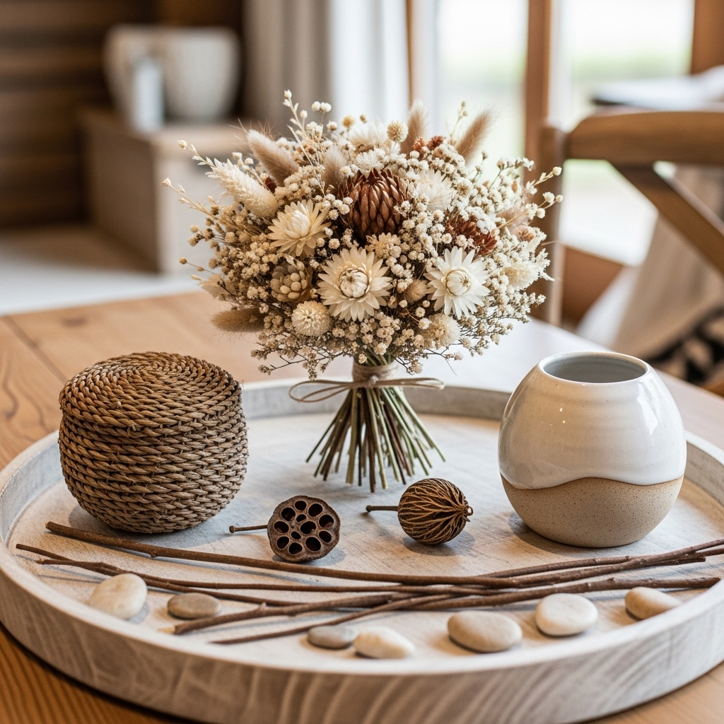 Natural rustic decor elements in bedroom