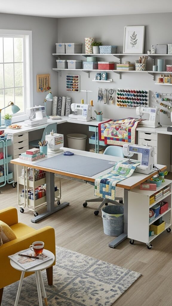Sewing room design ideas with flexible and adaptable layout