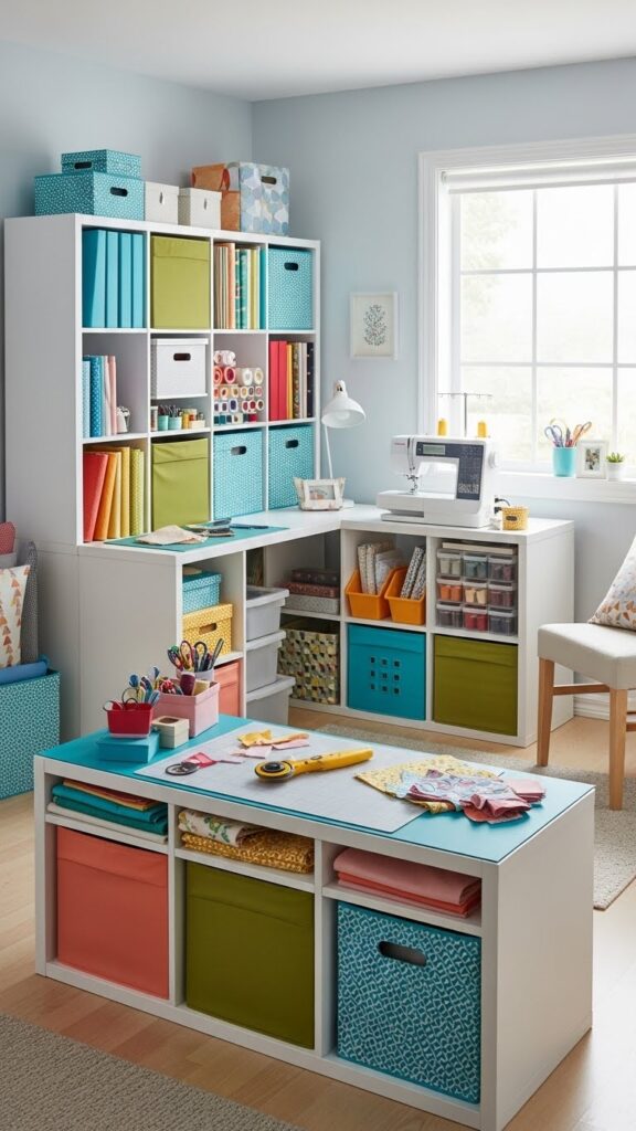 Sewing room design ideas with modular storage units