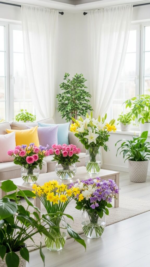 Fresh flowers used as colorful seasonal home decor