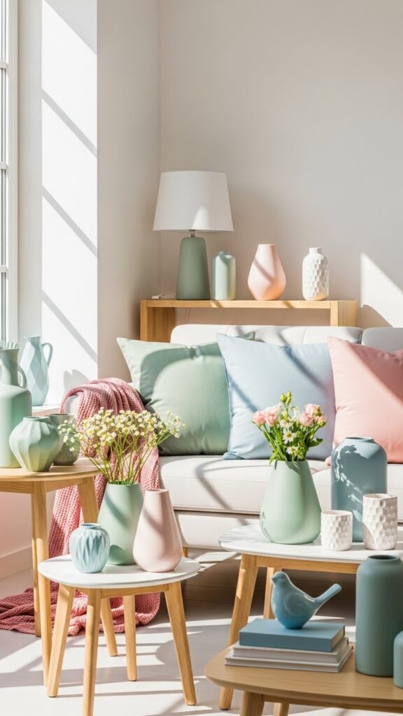 Pastel accents used in seasonal home decor