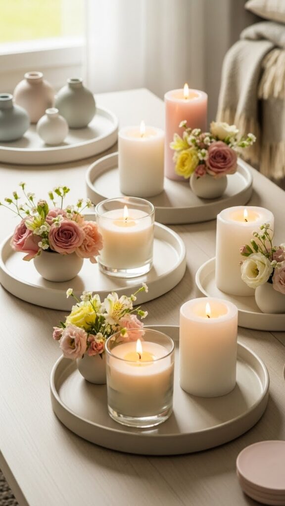 Decorative candles and accents used for seasonal styling