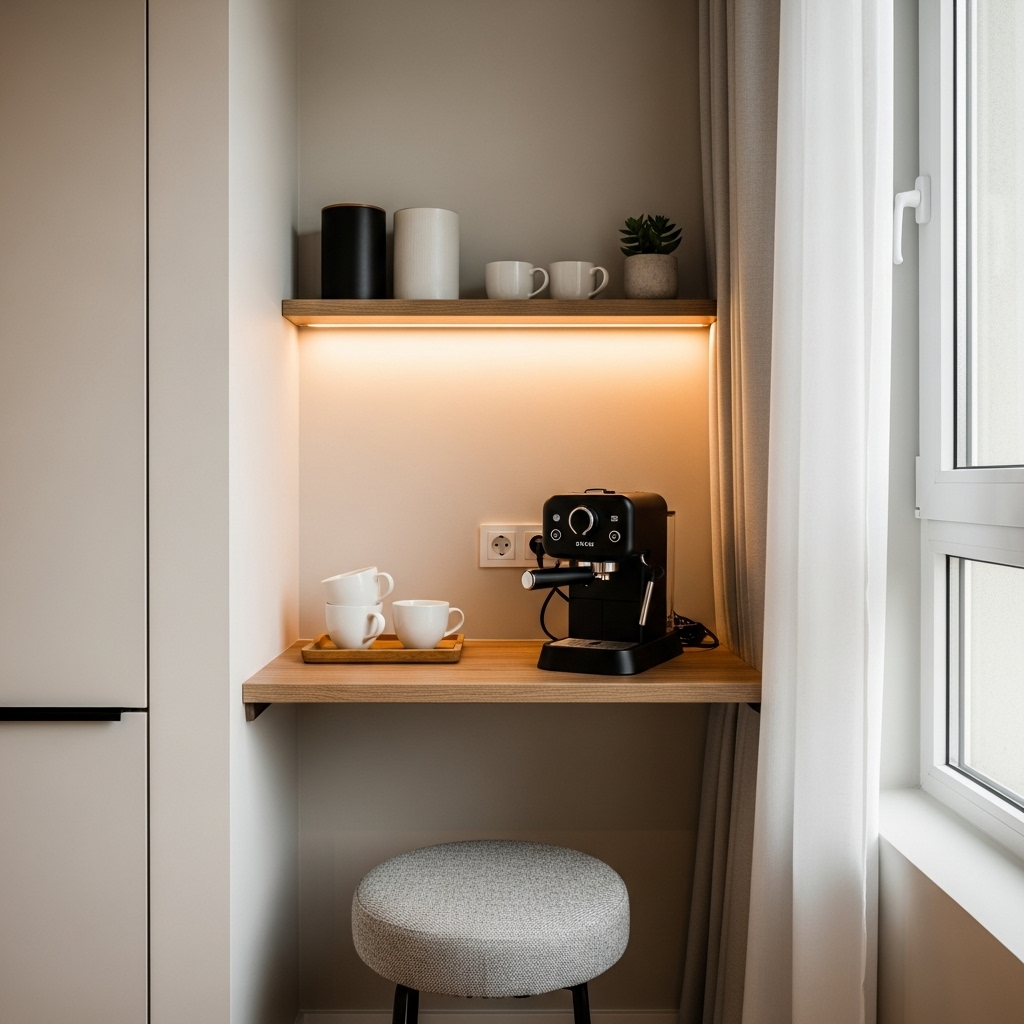 Coffee nook setup in a studio apartment