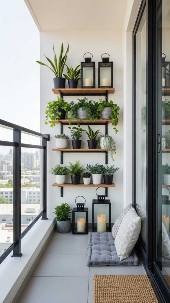 wall mounted shelf balcony decoration ideas
