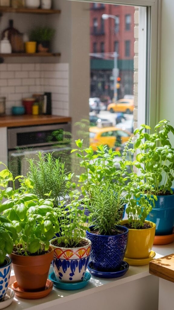 Window sill herb garden idea for small home kitchens