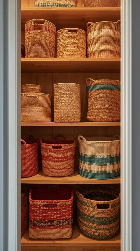 Laundry room ideas using woven baskets for stylish storage