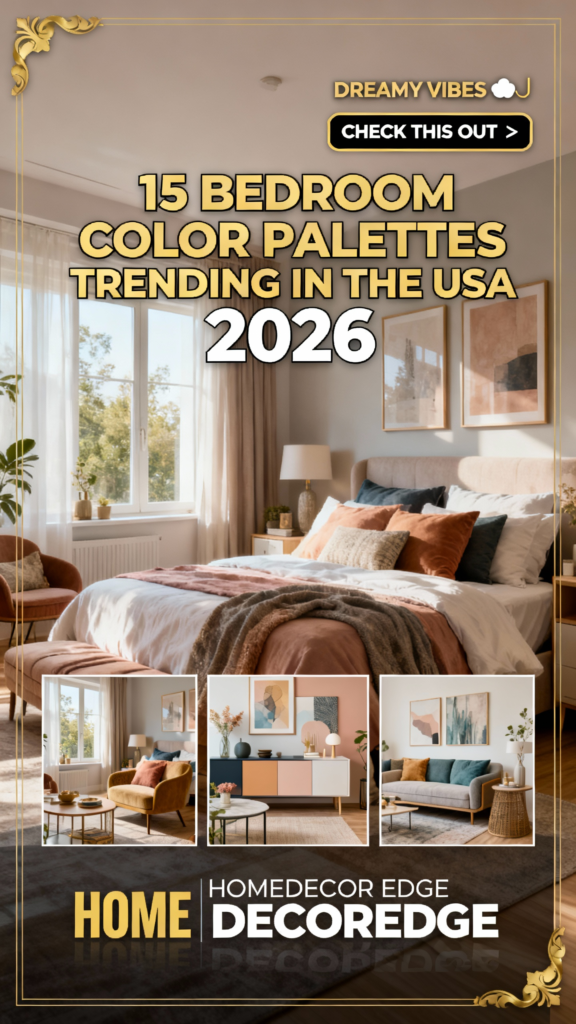 Bedroom Color Palettes Trending in the USA for 2026 featuring color-coordinated furniture and modern home decor styling