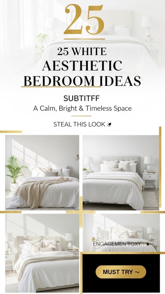 White Aesthetic Bedroom Ideas for a Calm, Bright & Timeless Space featuring white linen bedding and modern styling