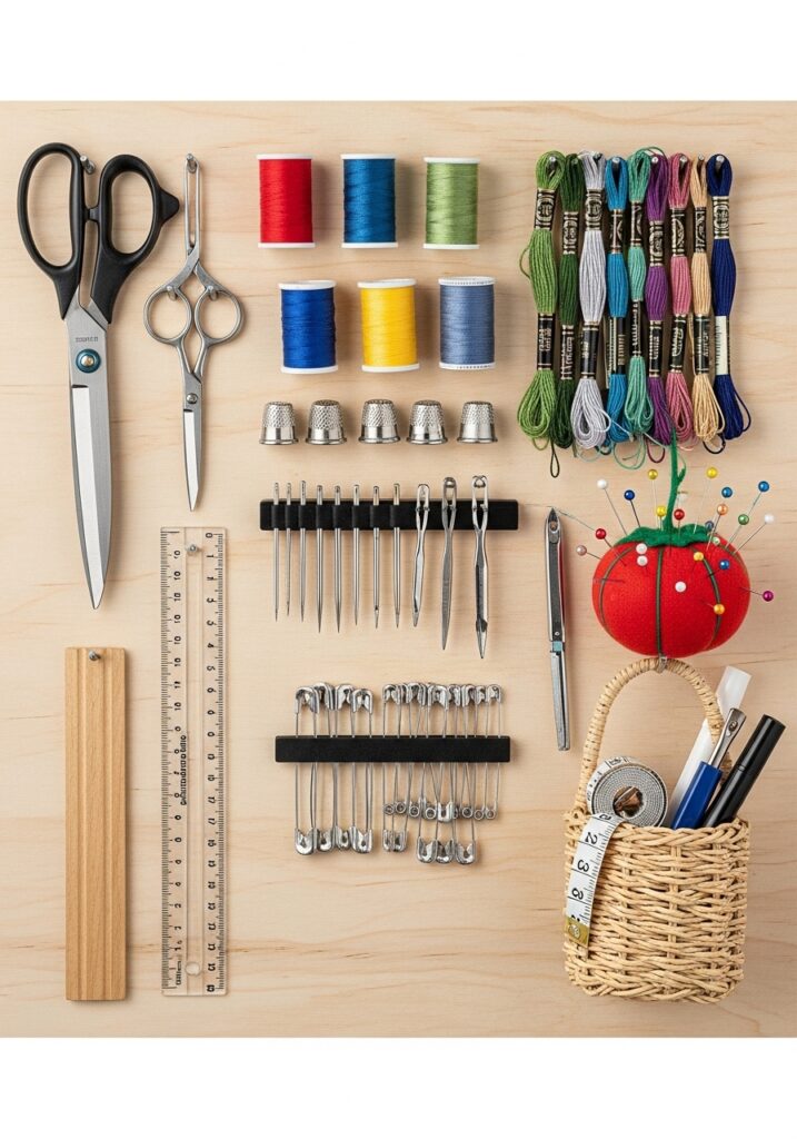  Pegboard wall organizing sewing tools efficiently
