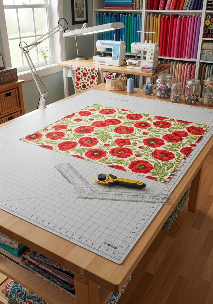  Cutting table with grid lines for accurate fabric cutting