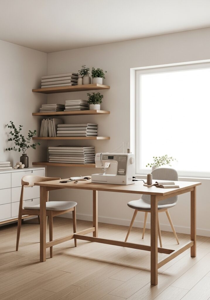  Minimalist sewing room with clutter-free layout
